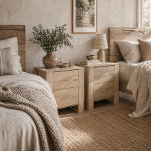 Colu Set of 2 Wooden Brown Bedside Tables With 2 Drawers