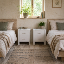 Sovise Set Of 2 Wooden White Bedside Tables With 2 Drawers