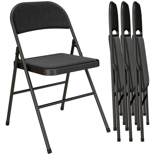 4er-Set Klappstühle, tragbare Bürostühle, Metallbeine, schwarz