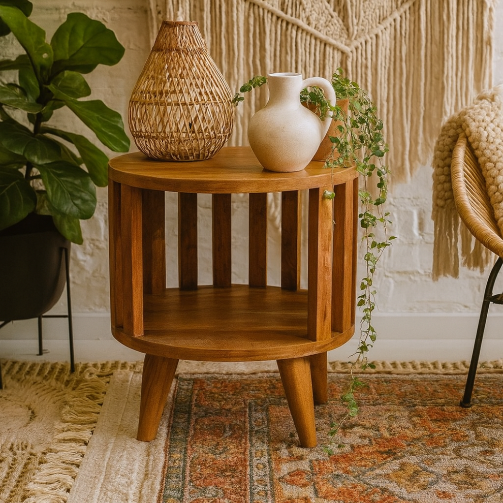 Kaiula Single Mango Wood Shelf Bedside Table 5056880203630