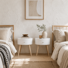 Ladi Wood White Set Of 2 Round Bedside Tables With Drawer Storage