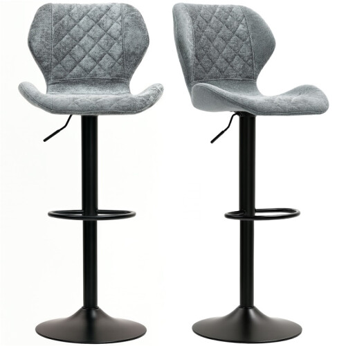 Set of 2 Height Adjustable Bar Stools with Backrest Grey 1