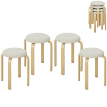 4er-Set gepolsterte Hocker mit stapelbaren Holzbeinen, cremefarben
