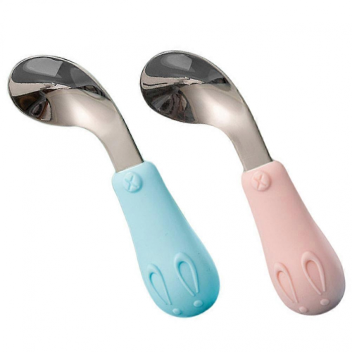 Curved Handle Silicone Baby Feeding Spoons for Toddlers During Complementary Feeding Stages, 2 Pack 2