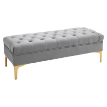 Banc de lit en velours gris clair avec pieds surélevés