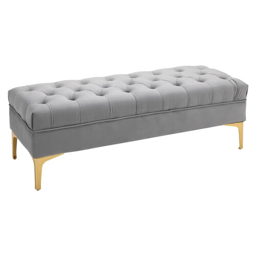 Banc de lit en velours gris clair avec pieds surélevés