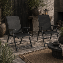 Disusu Set Of 2 Aluminium Dark Grey Folding Garden Dining Chairs With Breathable Mesh