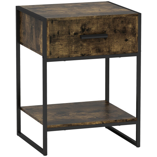 Likeli Rustic Brown Modern Bedside Table With Bottom Shelf and Drawer 1