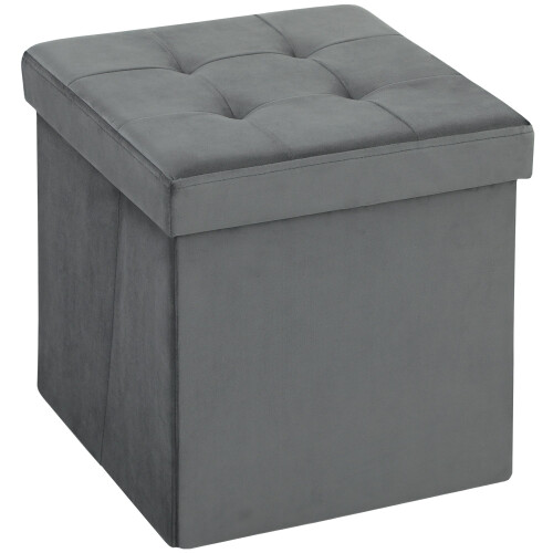 Nasedo Square Velvet Grey Foldable Storage Ottoman with Removable Lid 1