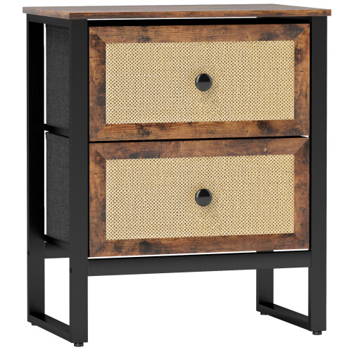 Mata Coyo Brown Industrial Bedside Table Wicker 2 Drawers 2