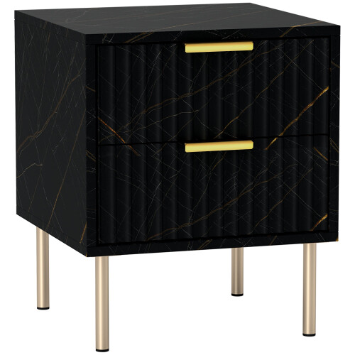 Selu Black and Gold Art Deco 2 Drawer Bedside Table Ribbed Design 1