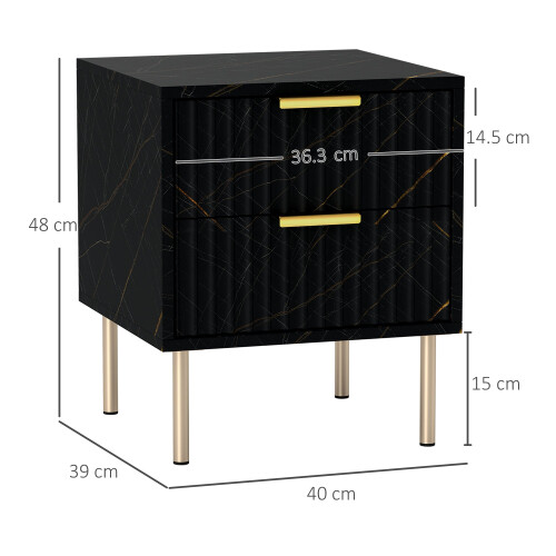 Selu Black and Gold Art Deco 2 Drawer Bedside Table Ribbed Design 2