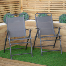 Set of 2 Outdoor Multi-Position Textoline Garden Chairs in Grey