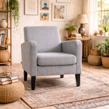 Lurasa Linen Look Light Grey Box Style Armchair