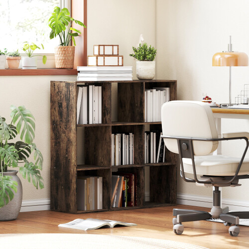 Toleel Wooden Rustic Brown 9 Cube Storage Bookcase 1