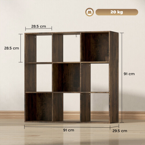 Toleel Wooden Rustic Brown 9 Cube Storage Bookcase 2