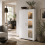 Sora Coma High Gloss White Tall Storage Cabinet Glass Doors 2 Shelves with LED Lighting 1