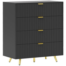 Disu Wooden Black Elegant 4 Drawer Bedside Storage Table