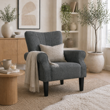Suri Mid Century Dark Grey Accent Armchair With Rolled Arms And Wooden Legs
