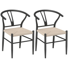 Ranopa Woven Hemp And Wood Black And Beige Dining Chairs Set Of 2 With Y ShaFauxd Backrest