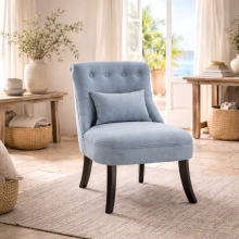 Sese Vera Fabric Blue Tub Style Accent Chair With Pillow And Solid Wood Legs
