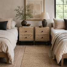 Sare Set of 2 Wooden Natural Bedside Tables Zig Zag 2 Drawers