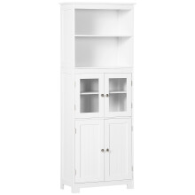 Doke Wooden White 4 Door Kitchen Cupboard With Glass Panels And Adjustable Shelves