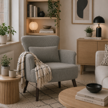 Zile Corduroy Light Grey Retro Style Accent Chair Angled Legs