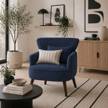 Kesu Blue Corduroy Retro Style Accent Chair Dark Wooden Angled Legs