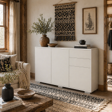 Talu High Gloss White Large Sideboard With 2 Drawers And Double Cabinets