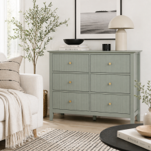 Visalo Wooden Mint Green 6 Drawer Fluted Storage Dresser