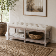 Lono Cream 2 Tier Vintage Style Bed End Bench With Storage Shelf Tufted Diamond