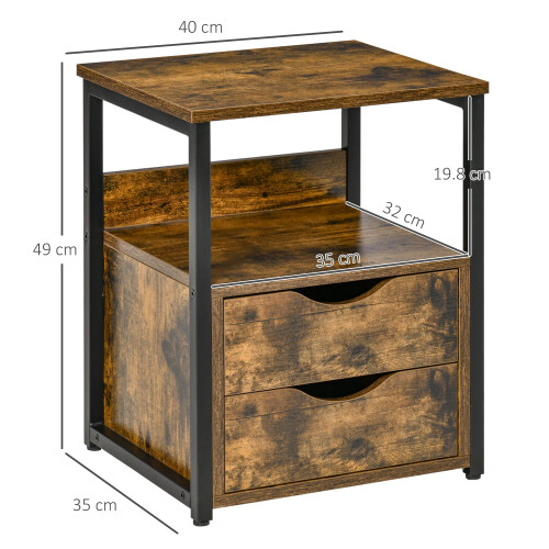 Liri Hael Small Rustic Brown Bedside Table With 2 Drawers And Top Shelf 2