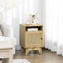 Vini Raba Natural Wood Bedside Table With Rattan Drawer and Door