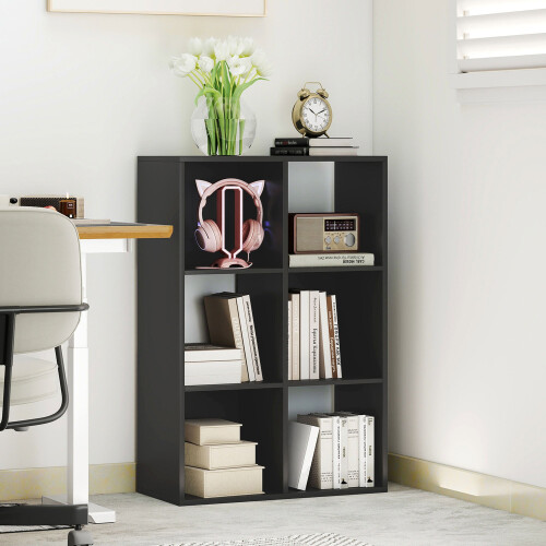 Vasutte Wooden Black 6 Cube Storage Bookcase 1