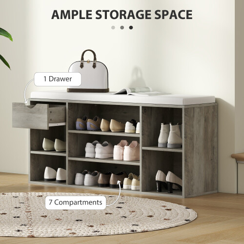 Neba Wooden Grey Shoe Storage Bench With Cushioned Seat 2