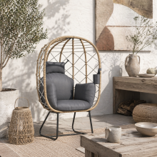 Nepa Rattan Brown and Grey Outdoor Garden Egg Chair With Cushions And Cup Holder