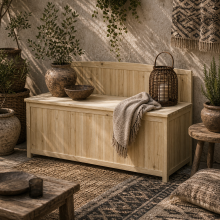 Venamo Wood Natural Outdoor Storage Bench With Lift Up Seat For Garden
