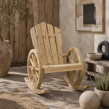 Elna Favi Natural Wood Adirondack Style Outdoor Rocking Armchair With Reclining Back