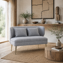 Rohaco Linen Effect Light Grey 2 Seater Sofa With Wingback Design And Metal Legs