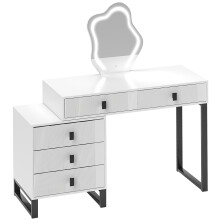 Nalomo White Vanity Desk With Leaf ShaFauxd Mirror 5 Drawers And 3 Colour LED Lighting