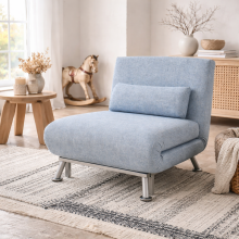 Varael Linen Sky Blue 3 In One Convertible Chair Bed With Adjustable Backrest And Pillow