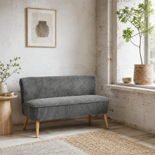 Dinovi Grey Corduroy 2 Seater Sofa Natural Wooden Legs