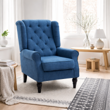 Letofi Fabric Blue Wingback Accent Chair With Button Tufted Upholstery