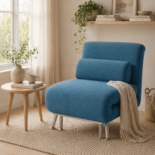Ziel Lika Blue Velvet Single Sleeper Chair Silver Metal Legs