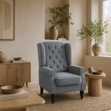 Rovero Grey Retro Wingback Accent Teddy Boucle Armchair With Diamond Button Sherpa Tufted Upholstery