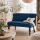 Layono Dark Blue Velvet Diamond Button Tufted Wingback 2 Seater Sofa 1