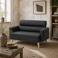 Raha Black Faux Leather Compact 2 Seater Sofa