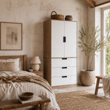 Coracasa White And Brown 2 Door Wardrobe With Hanging Rail and 3 Drawer Storage Unit