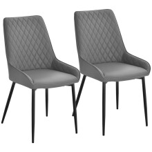 Farazi Faux Leather Grey Quilted Dining Chairs Set Of 2 With Steel Frame And Foot Caps